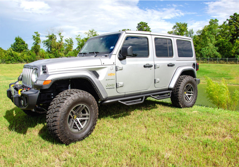 N-Fab Podium LG 2019 Jeep Wrangler JT 4DR Truck - Full Length - Tex. Black - 3in - Mammoth Racing -