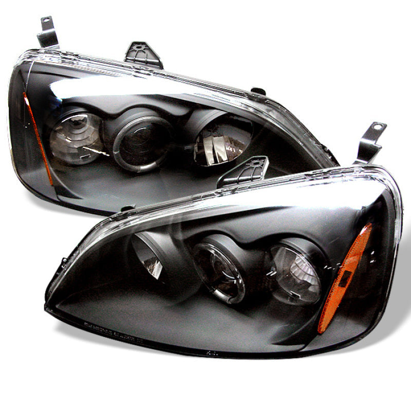 Spyder Honda Civic 01-03 2/4DR Projector Headlights - LED Halo Amber Reflector Blk PRO-YD-HC01-AM-BK - Mammoth Racing -