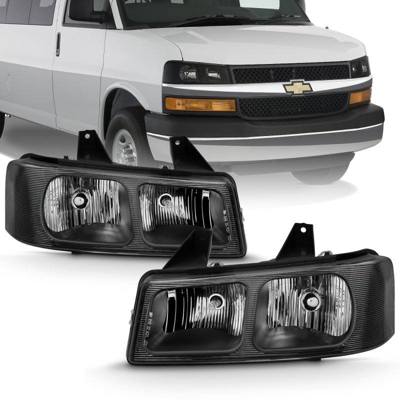 ANZO 2003-2017 Chevy Express Crystal Headlight Black - My Store