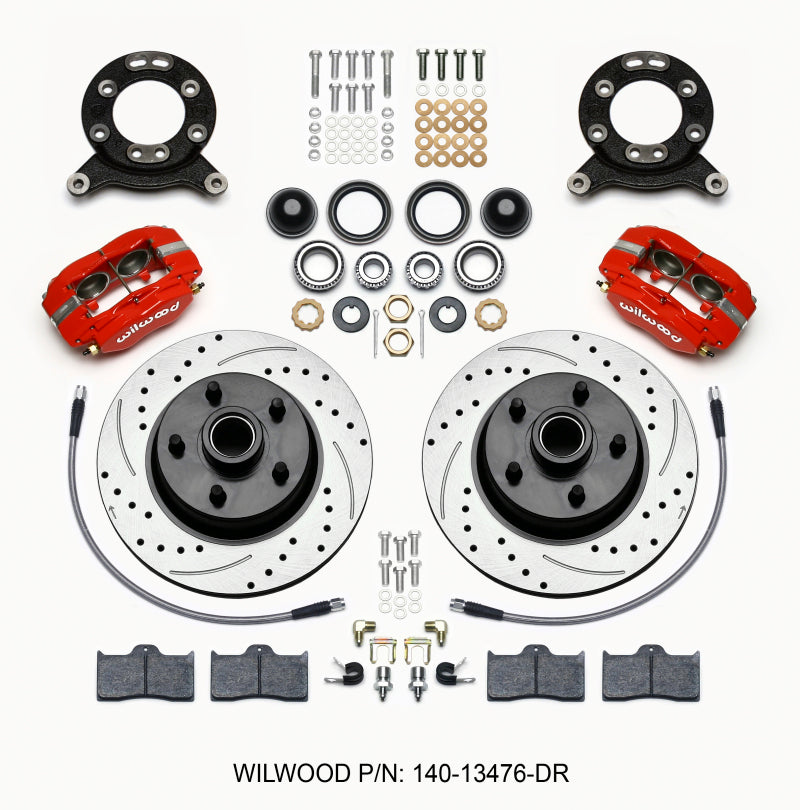 Wilwood Forged Dynalite-M Front Kit 11.30in 1 PC Rotor&Hub Drill-Red 1965-1969 Mustang Disc & Drum - My Store