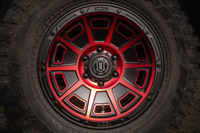 Icon Victory 17x8.5 5x4.5 0mm Offset 4.75in BS Satin Black w/Red Tint Wheel - Mammoth Racing -