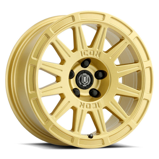 Icon Ricochet 15x7 5x100 15mm Offset 4.6in BS 56.1mm Bore Gloss Gold Wheel - Mammoth Racing -