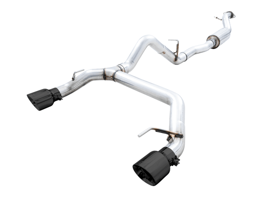 AWE Tuning 2021+ Ford Bronco 0FG Dual Rear Exit Exhaust w/Diamond Black Tips & Bash Guard - My Store
