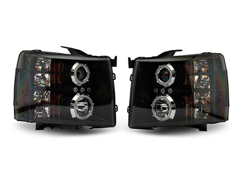 Raxiom 07-13 Silverado 1500 Super White LED Halo Projector Headlights- Black Housing (Clear Lens) - Mammoth Racing -