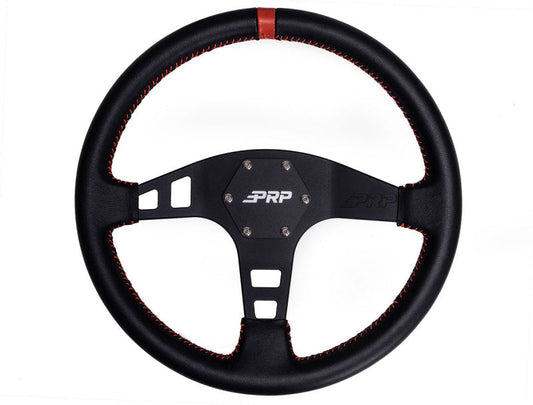 PRP Flat Leather Steering Wheel- Red - Mammoth Racing -