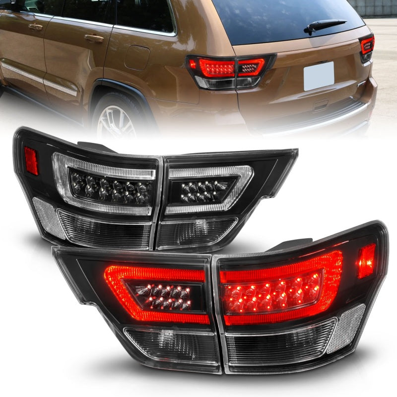 ANZO 11-13 Jeep Grand Cherokee LED Taillights w/ Lightbar Black Housing/Clear Lens 4pcs - Mammoth Racing -