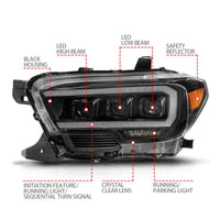 ANZO 16-22 Toyota Tacoma LED Projector Headlights w/ Light Bar Sequential Black Housing w/Initiation - My Store