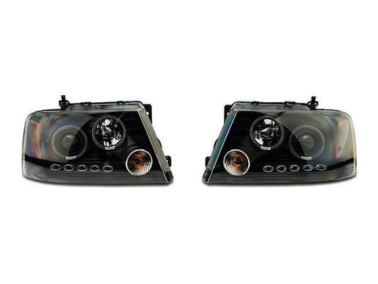 Raxiom 04-08 Ford F-150 Dual LED Halo Projector Headlights- Black Housing (Clear Lens) - Mammoth Racing -