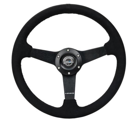 NRG Sport Steering Wheel (350mm/ 1.5in. Deep) Matte Black Spoke/ Black Alcantara w/ Black Stitching - My Store