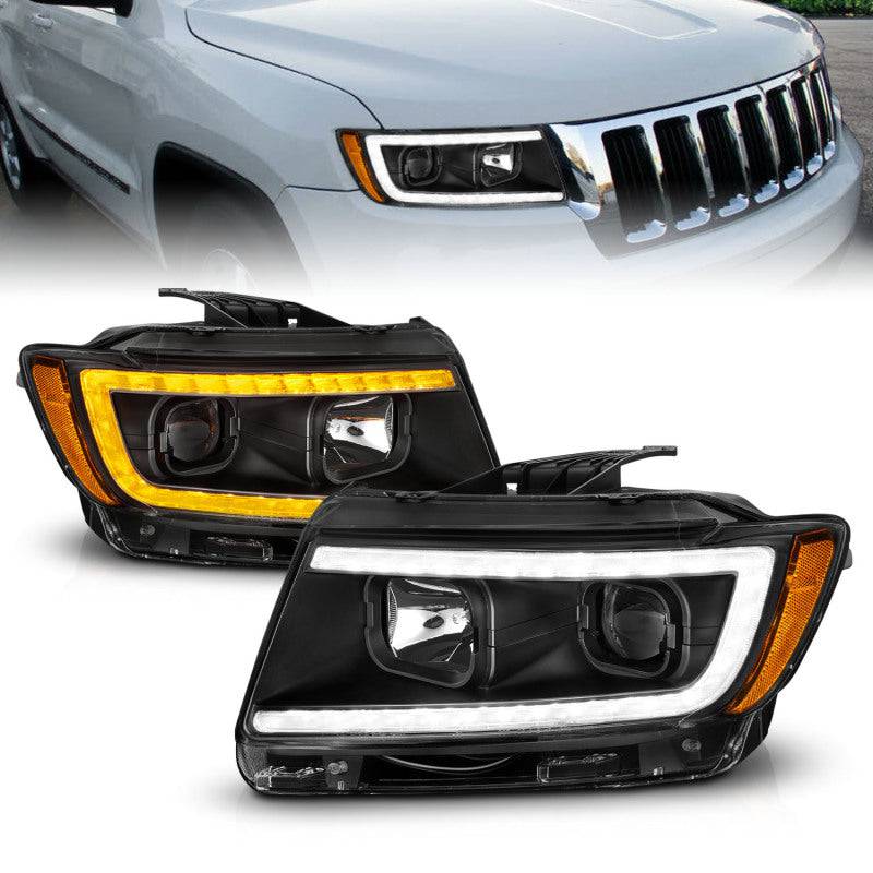 ANZO 11-13 Jeep Grand Cherokee (Factory Halogen Only) Projector Headlights w/Light Bar Swtchbk Black - My Store