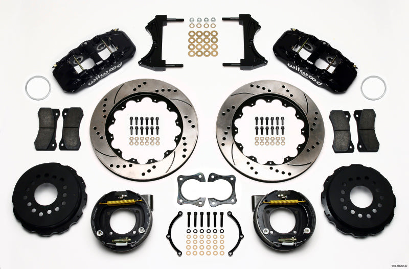 Wilwood Aero4 Rear P-Brake Kit 14.00in Drilled 58-64 Olds/Pontiac Ends 2.81in Offset - Mammoth Racing -