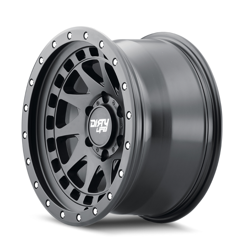 Dirty Life 9311 Enigma Pro 17x9/6x139.7 BP/-12mm Offset/106mm Hub Matte Black Wheel - Beadlock - Mammoth Racing -