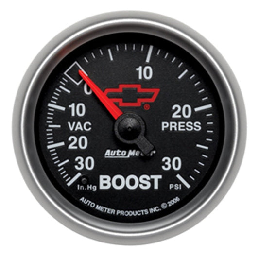 Autometer GM Bowtie 52mm Full Sweep Electronic 30 In Hg-Vac/30 PSI Vacuum/Boost Gauge - My Store