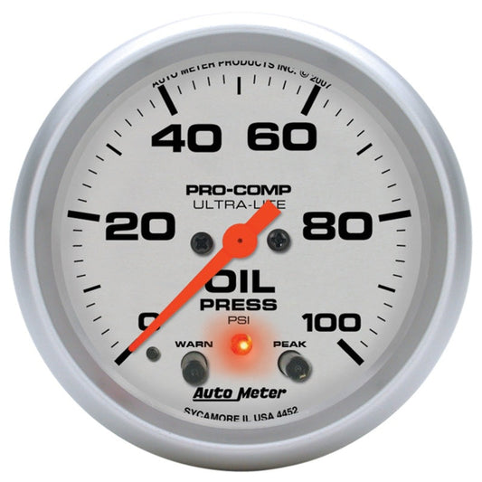 Autometer Ultra-Lite 66.7mm Oil Press 2 5/8in 100psi Digital Stepper Motor w/ Peak & Warning Light - My Store