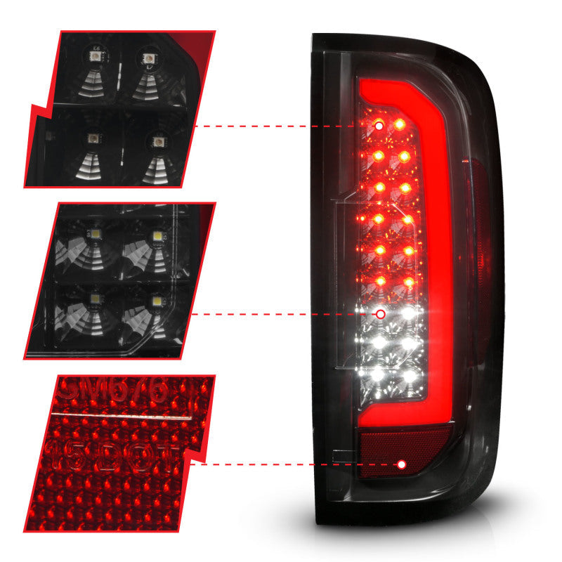 ANZO 15-21 GMC Canyon Full LED Tail Lights w/ Red Lightbar Black Housing Smoke Lens - Mammoth Racing -