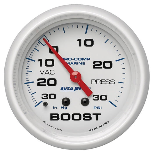 Autometer Marine White Gauge 2-5/8in Mechanical Vacuum/Boost Gauge 30inhg-30psi - My Store