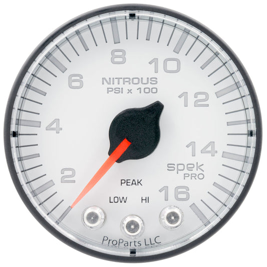 Autometer Spek-Pro 2 1/16in 1600psi Stepper Motor w/ Peak & Warn White/Black Nitrous Pressure Gauge
