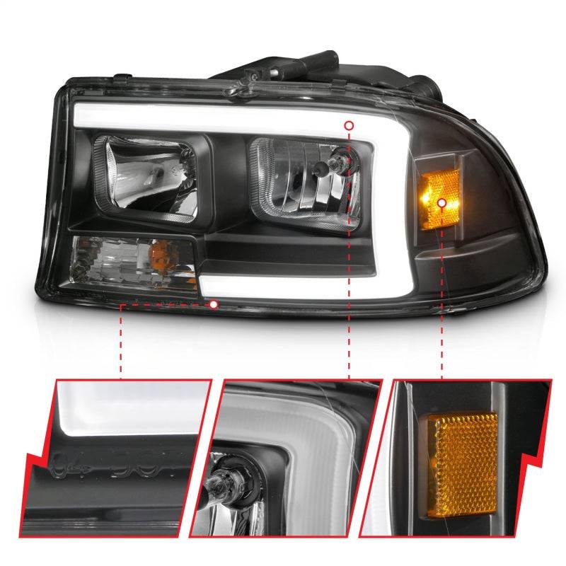 ANZO 97-04 Dodge Dakota/Durango Crystal headlight Set w/ Light Bar Black Housing - My Store