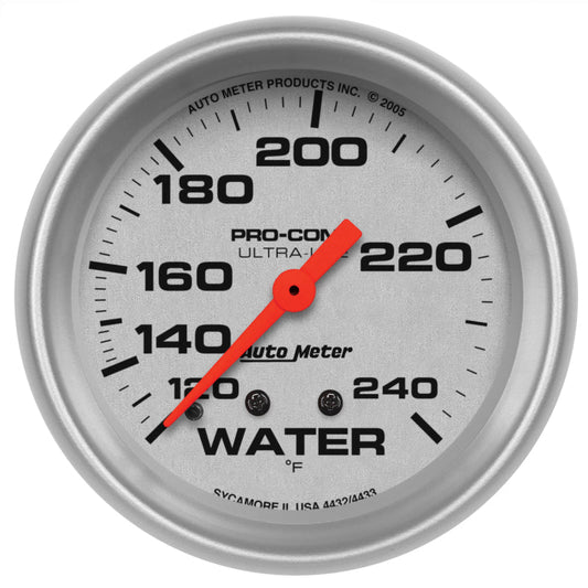 Autometer Ultra-Lite 66.7mm 120-240 Deg F Mechanical Water Temperature Gauge - White - My Store