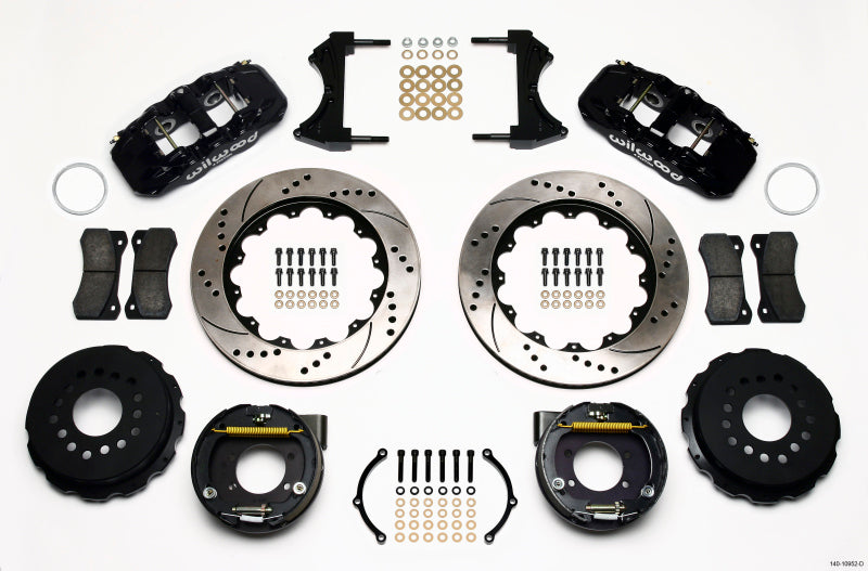 Wilwood Aero4 Rear P-Brake Kit 14.00in Drilled Ford 8.8 w/2.5in Offset-5 Lug - Mammoth Racing -