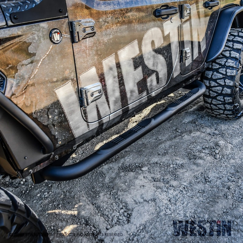 Westin 18-22 Jeep Wrangler JLU 4dr. E-Series 3 Nerf Step Bars - Tex. Blk - Mammoth Racing -