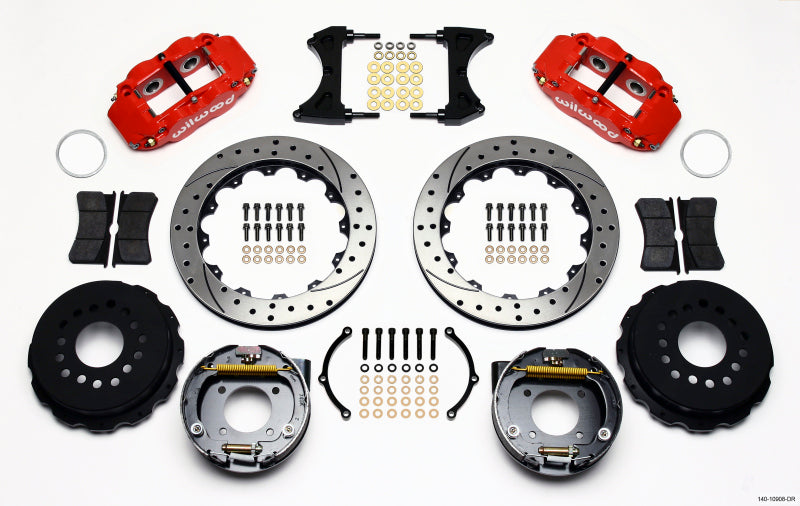 Wilwood Narrow Superlite 4R Rear P-Brk Kit 12.88in Drilled Red Chevy 12 Bolt w/ C-Clips Stggrd mt - Mammoth Racing -