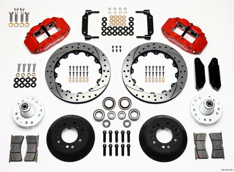 Wilwood Narrow Superlite 6R Front Hub Kit 12.88in Drilled Red 1968-1969 Mustang Disc Spindle - Mammoth Racing -