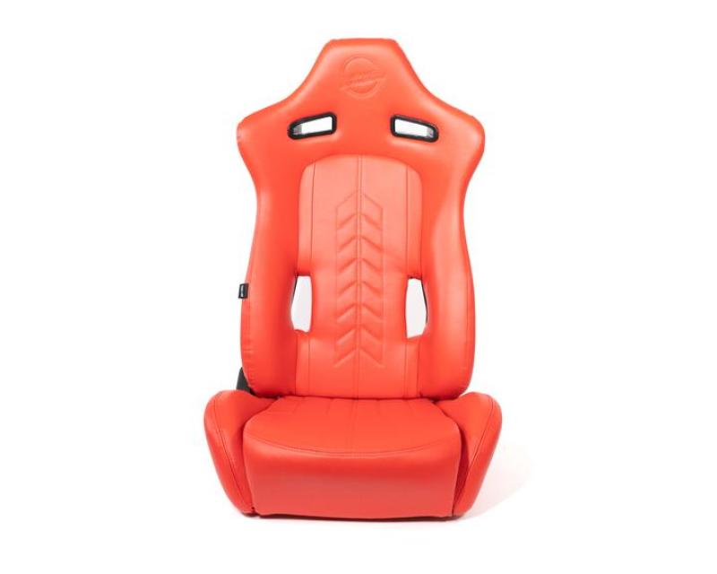 NRG Reclinable Sport Seats (Pair) The Arrow Red Vinyl w/ Pressed NRG Logo w/ Red Stitch - My Store