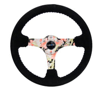 NRG Reinforced Steering Wheel (350mm / 3in. Deep) Blk Suede Floral Dipped w/ Blk Baseball Stitch - My Store