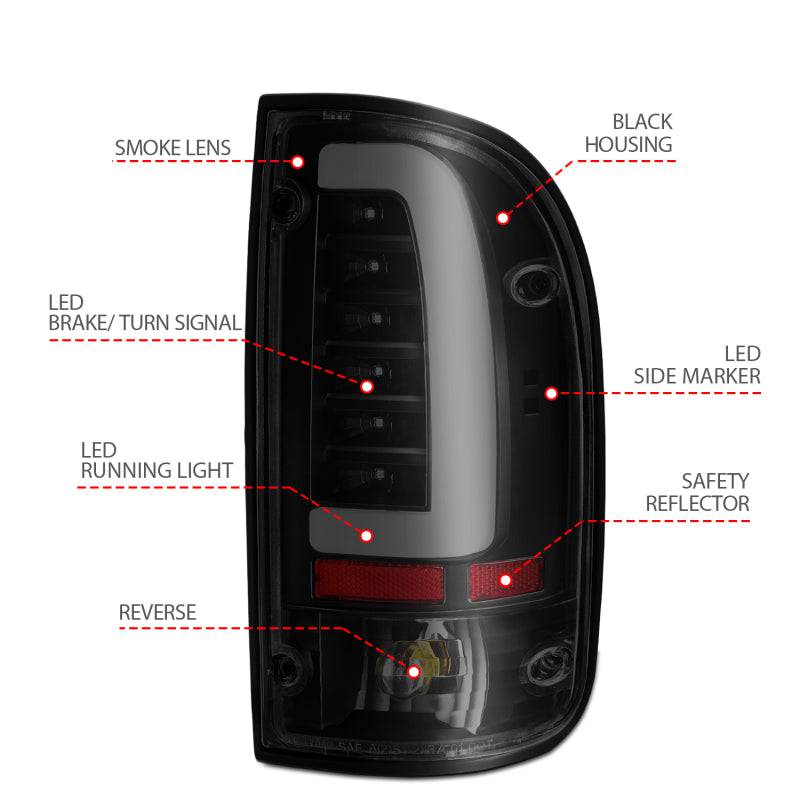 ANZO 1995-2000 Toyota Tacoma LED Taillights Black Housing Smoke Lens (Pair) - My Store