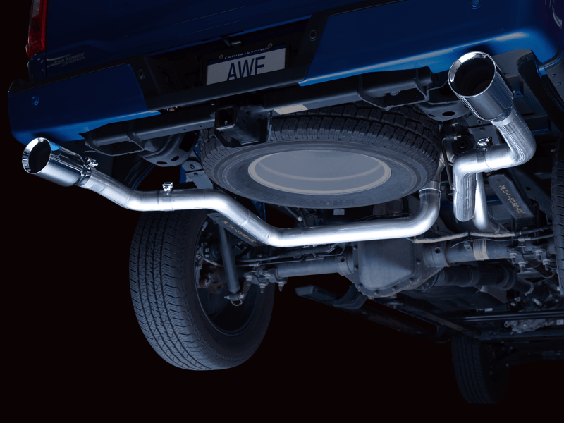 AWE 0FG 21+ Ford F150 Dual Split Rear Exhaust - 5in Chrome Silver Tips - My Store