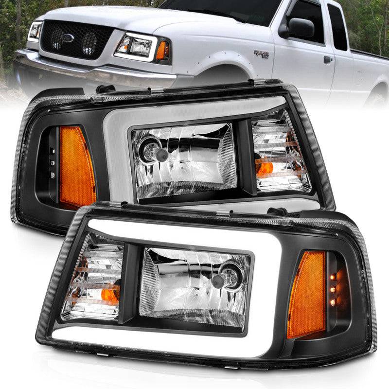 ANZO 2001-2011 Ford Ranger Crystal Headlights w/ Light Bar Black Housing - My Store