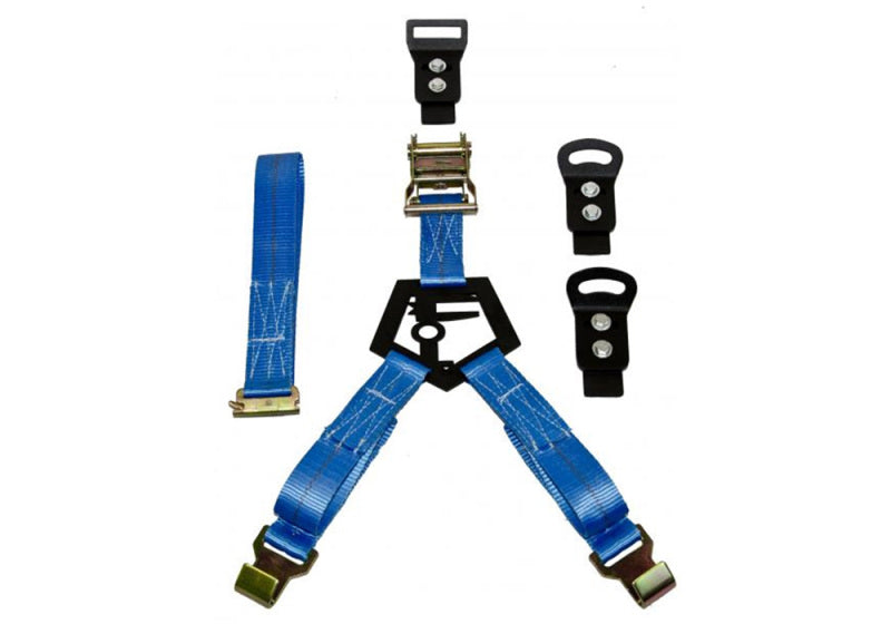 N-Fab Bed Mounted Rapid Tire Strap Universal - Gloss Black - Blue Strap - Mammoth Racing -