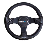NRG Carbon Fiber Steering Wheel (350mm) Blk Frame Blk Stitching w/Rubber Cover Horn Button - My Store
