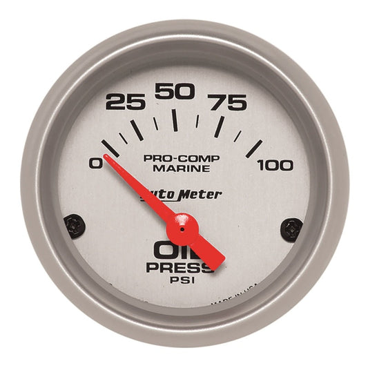 Autometer Marine Silver Ultra-Lite 2-1/16in 100psi Electric Oil Pressure Gauge - My Store