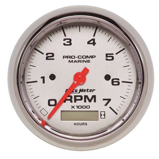 Autometer Marine Chrome Ultra-Lite 3-3/8in 7K RPM w/Hourmeter Tachometer Gauge - My Store