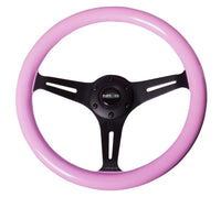 NRG Classic Wood Grain Steering Wheel (350mm) Solid Pink Painted Grip w/Black 3-Spoke Center - My Store