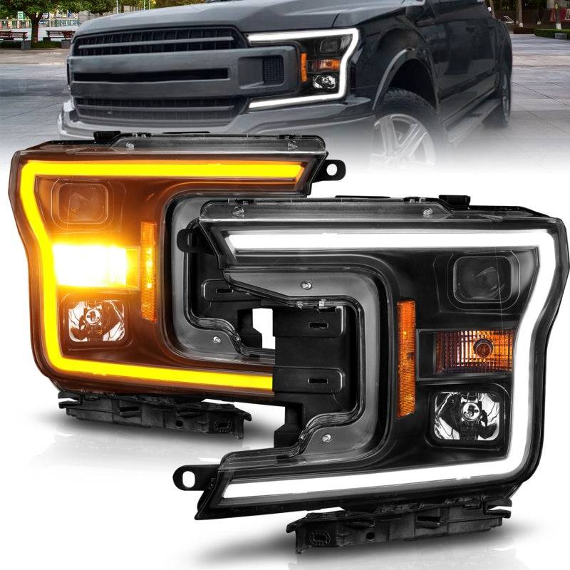 ANZO 2018-2020 Ford F-150 Projector Headlight w/ Plank Style Switchback Black Housing - My Store