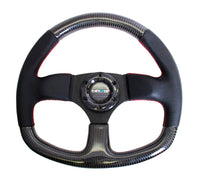 NRG Carbon Fiber Steering Wheel (320mm) Flat Bottom & Leather Trim w/Red Stitching - My Store