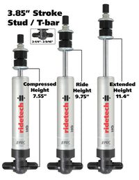 Ridetech HQ Series Shock Absorber Fixed Valve 3.85 Stroke Narrow T-bar/Stud Mounting 7.55in x 11.4in - Mammoth Racing -