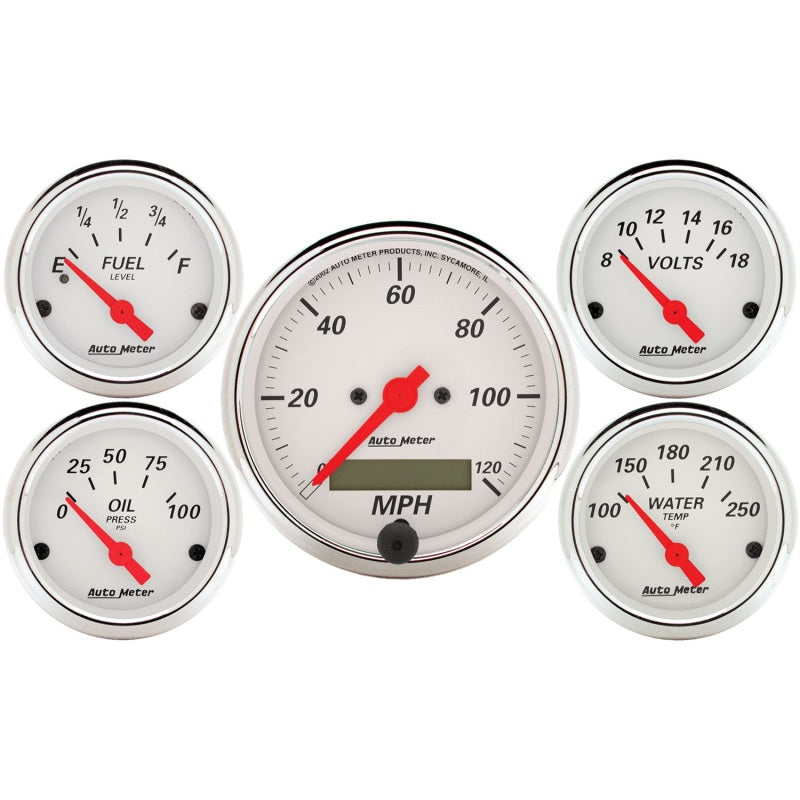 Autometer Arctic White 5 Pc Kit Box w/ Elec Speedo, Elec Oil Press, Water Temp, Volt, Fuel Level - My Store