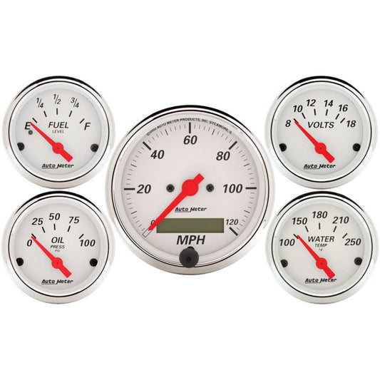 Autometer Arctic White 5 Pc Kit Box w/ Elec Speedo, Elec Oil Press, Water Temp, Volt, Fuel Level - My Store
