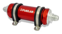 Fuelab 828 In-Line Fuel Filter Long -10AN In/Out 10 Micron Fabric - Red - Mammoth Racing -
