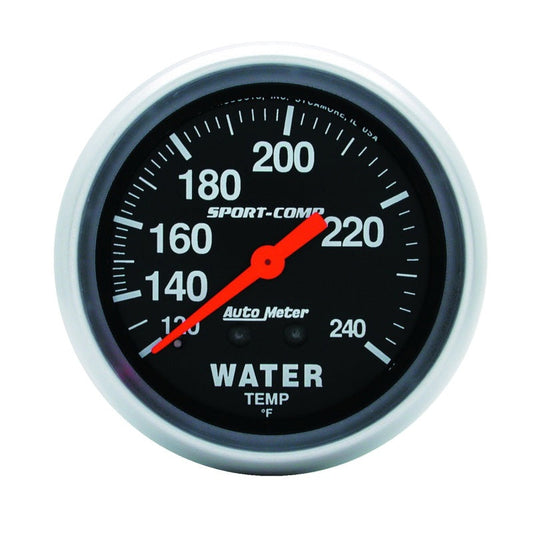 Autometer Sport-Comp 2-5/8in 120-240 F Mechanical Water Temp Gauge 12ft Tubing - My Store