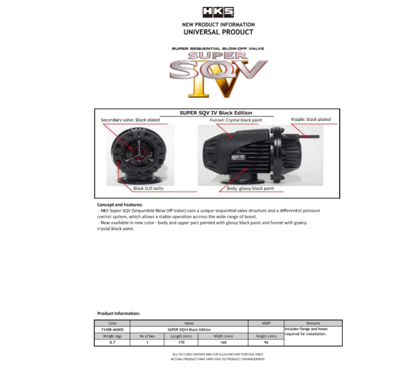 HKS SQV IV BLACK EDITION UNIVERSAL ASSY - Mammoth Racing -