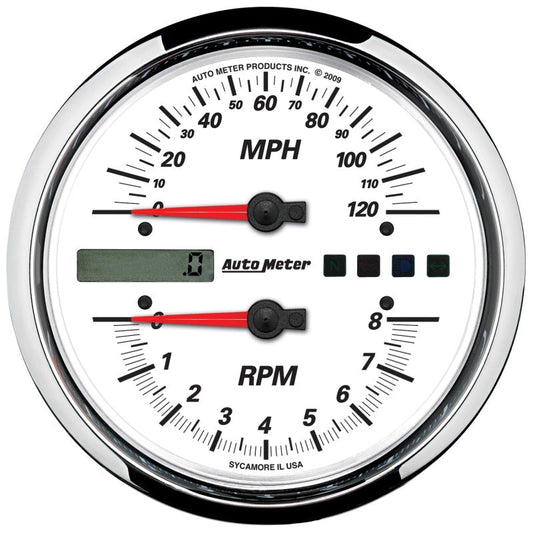Autometer Pro-Cycle Gauge Tach/Speedo 4 1/2in 8K Rpm/120 Mph White - My Store
