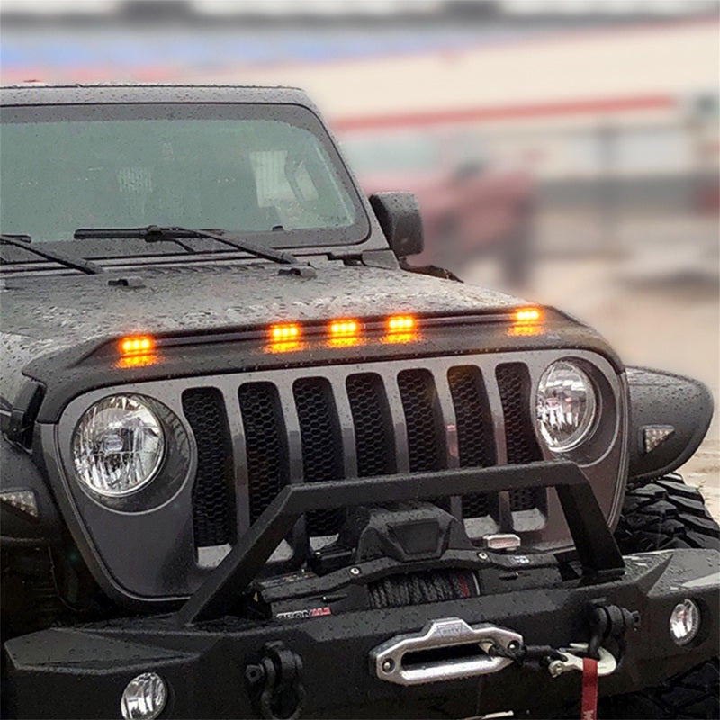 AVS 2018-2019 Jeep Wrangler (JL) Aeroskin Low Profile Hood Shield w/ Lights - Black - Mammoth Racing -