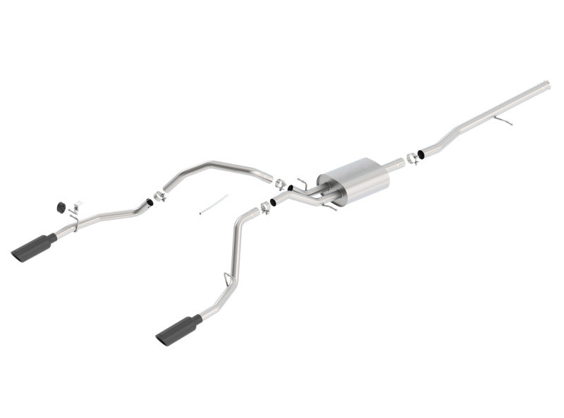Borla 14 Silv/Sierra 1500 C/B Touring Exh/2.75in in muff 2.25inout 4inTIp SS Rear Exit-Black Chrome - My Store