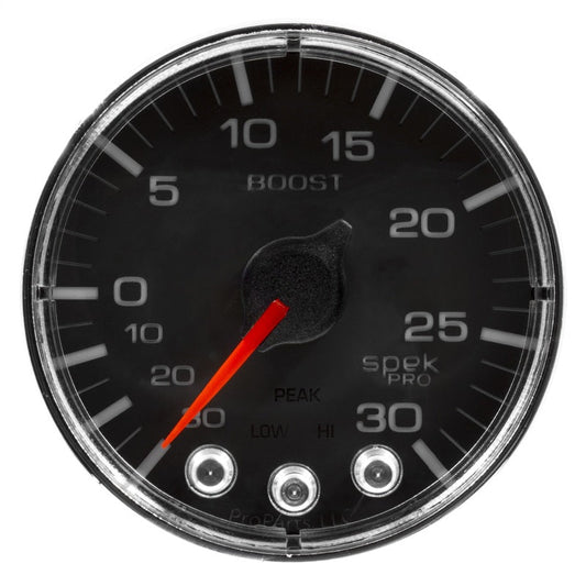 Autometer Spek-Pro Gauge Vac/Boost 2 1/16in 30Inhg-30psi Stepper Motor W/Peak & Warn Black/Chrome - My Store