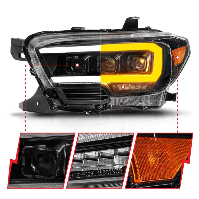 ANZO 16-22 Toyota Tacoma LED Projector Headlights w/ Light Bar Sequential Black Housing w/Initiation - My Store